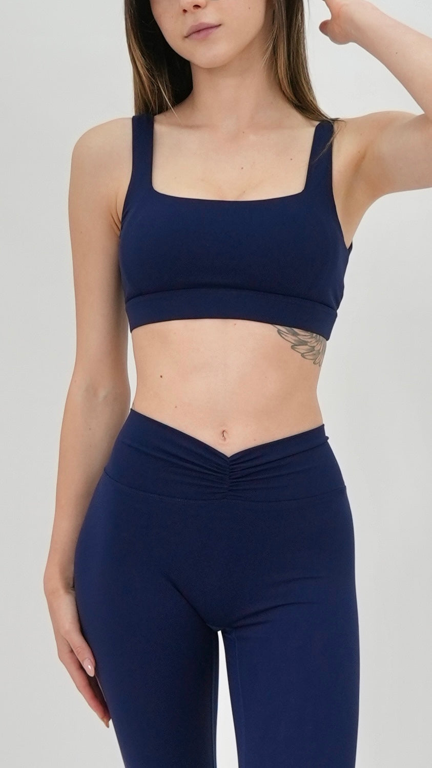 Sujetador deportivo escote recto azul marino