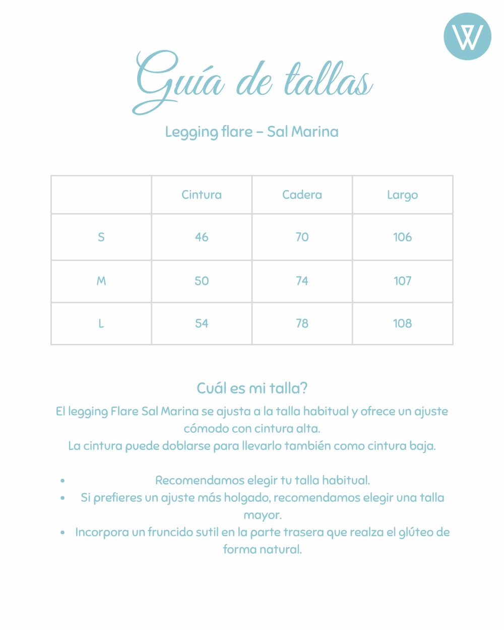 Guía de tallas Legging flare Sal