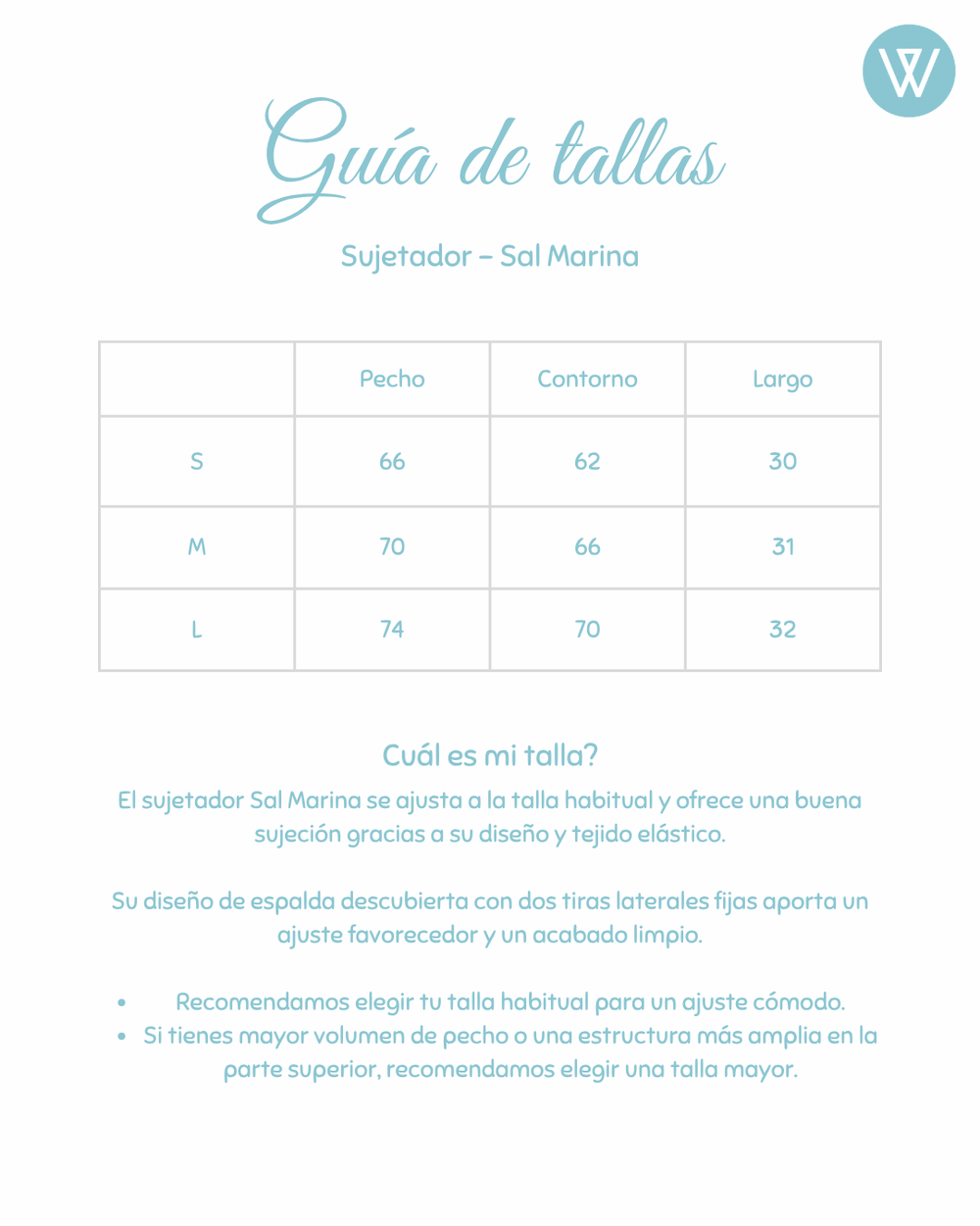 Guía de tallas Sujetador Mar