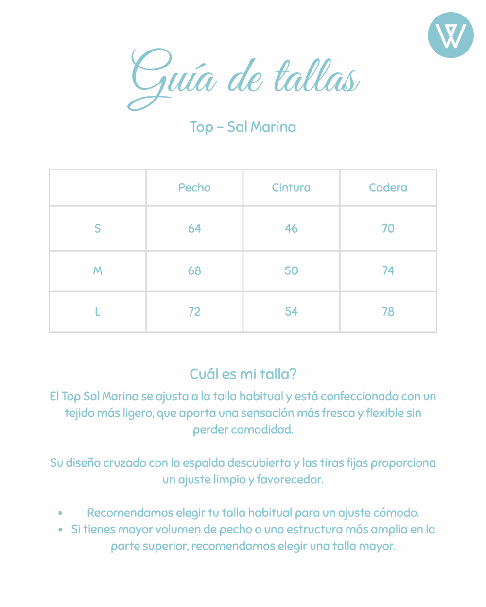 Guía de tallas Top Sal