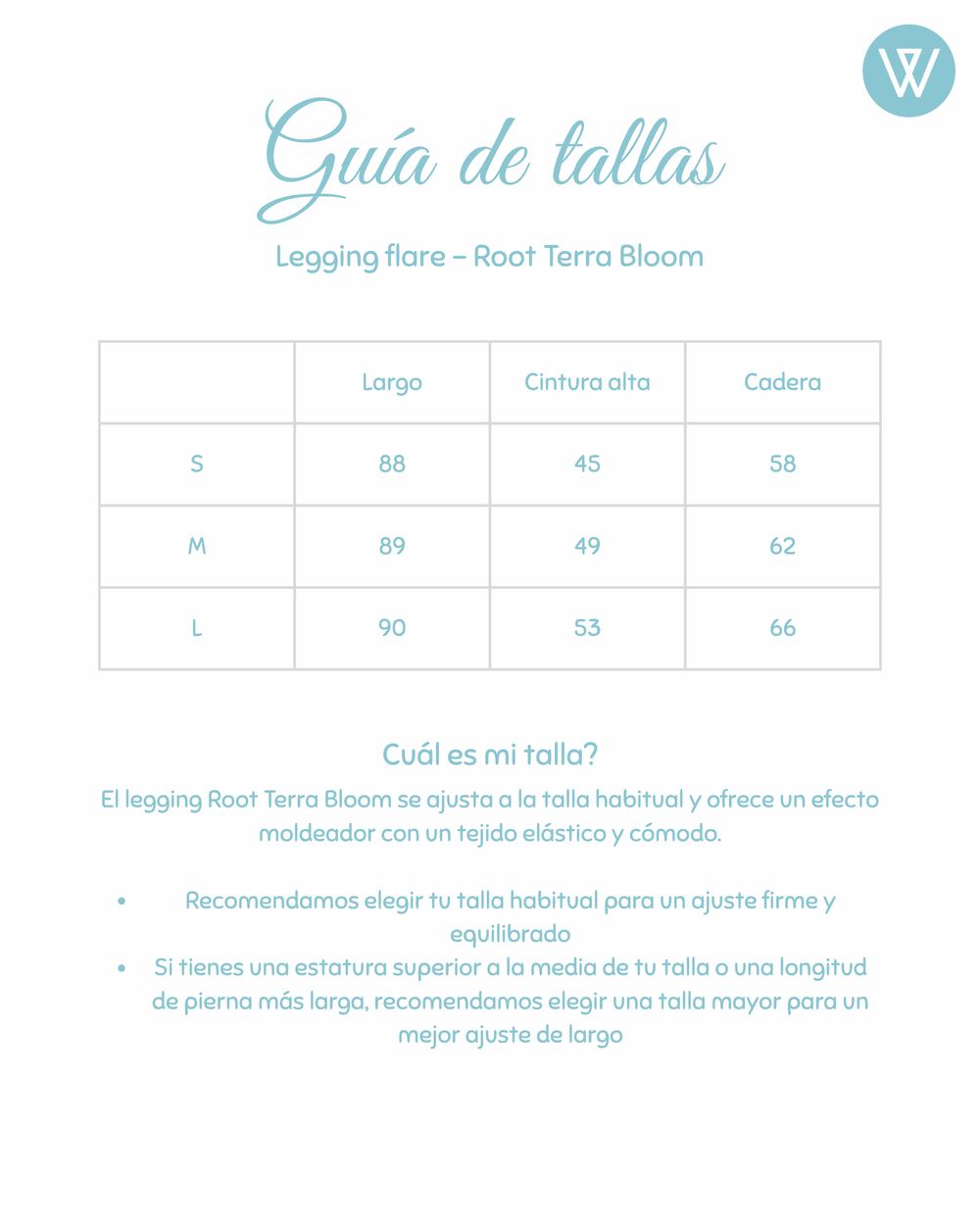 Guía de tallas Legging Flare Bloom