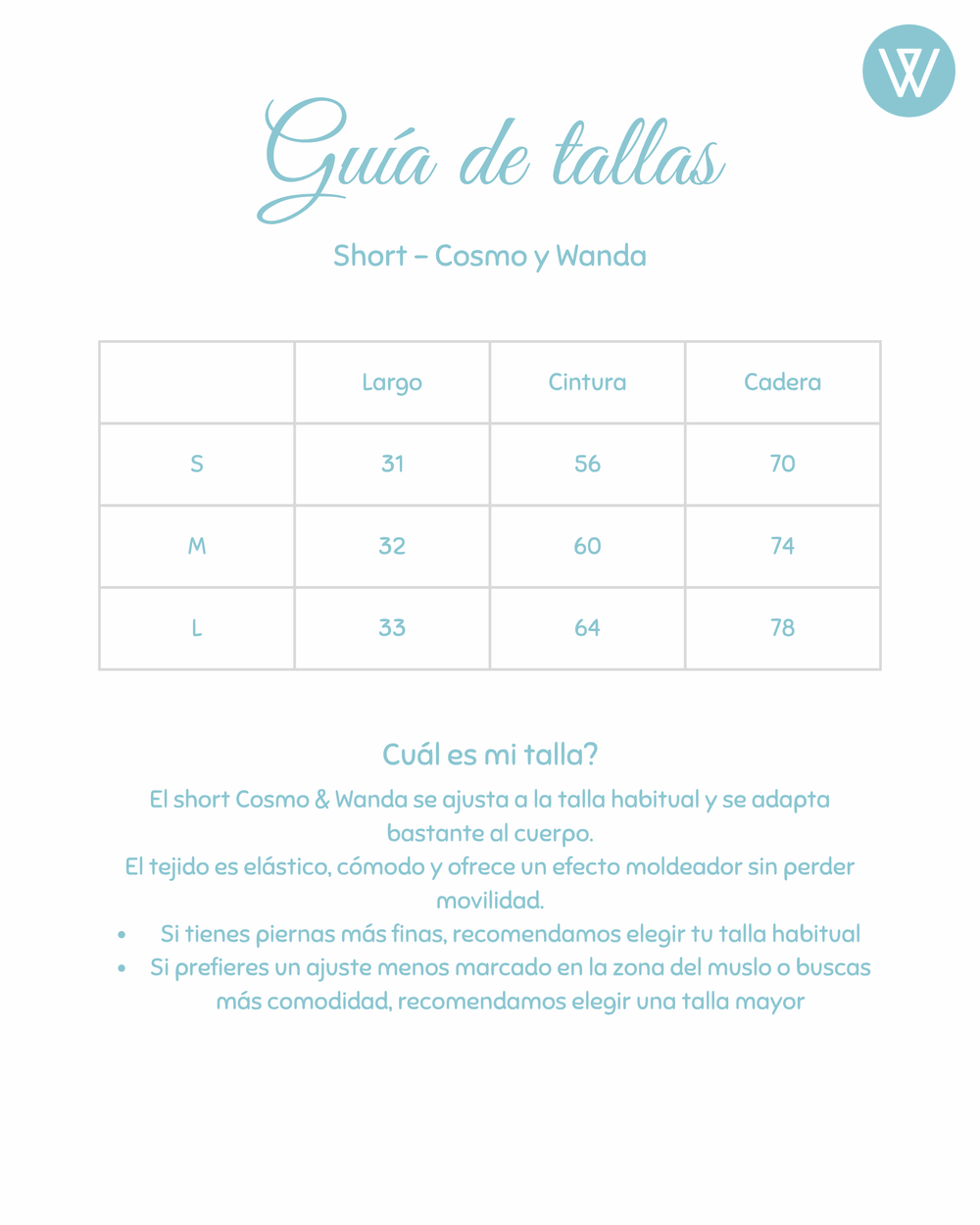 Guía de tallas Wanda Shorts