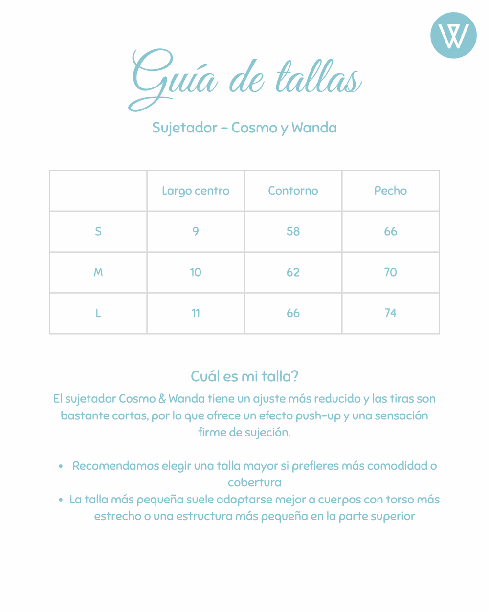 Guía de tallas Sujetador Deportivo Cosmo
