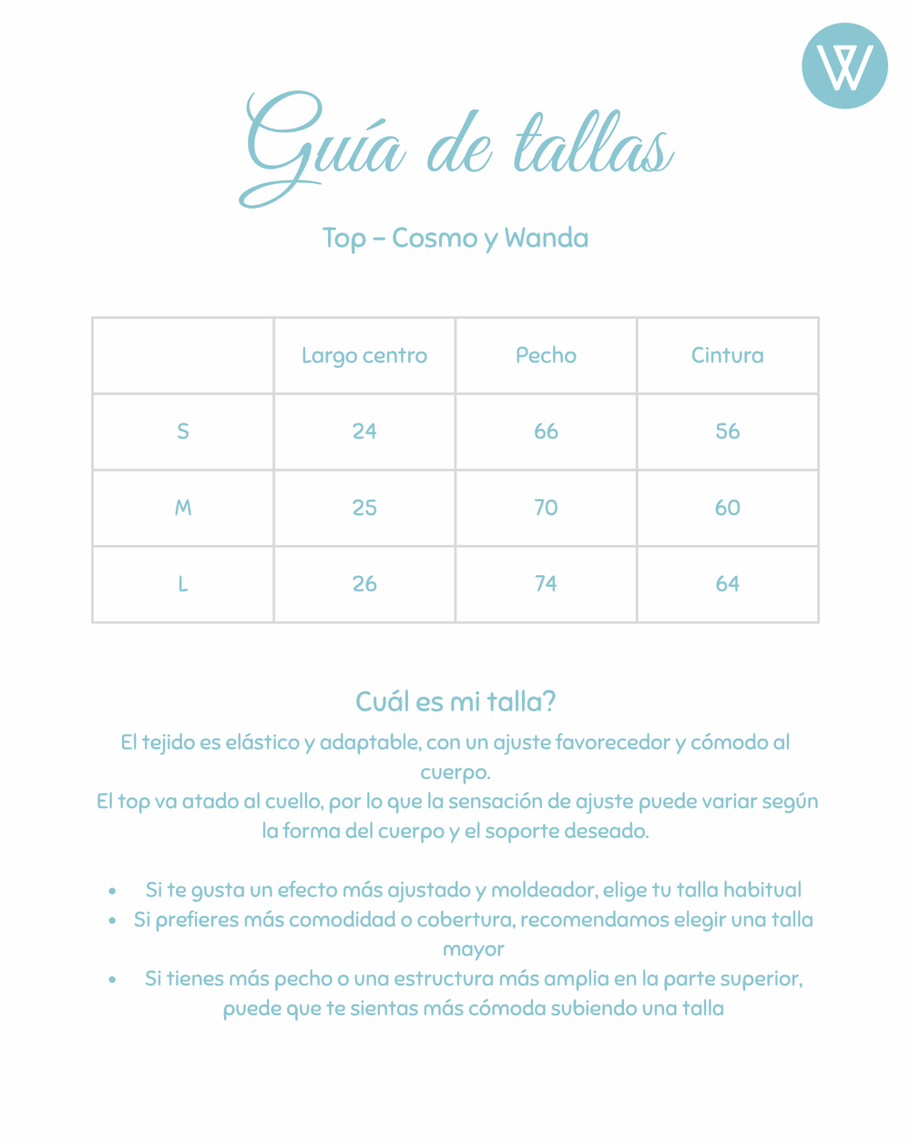 Guía de tallas Top Deportivo Wanda