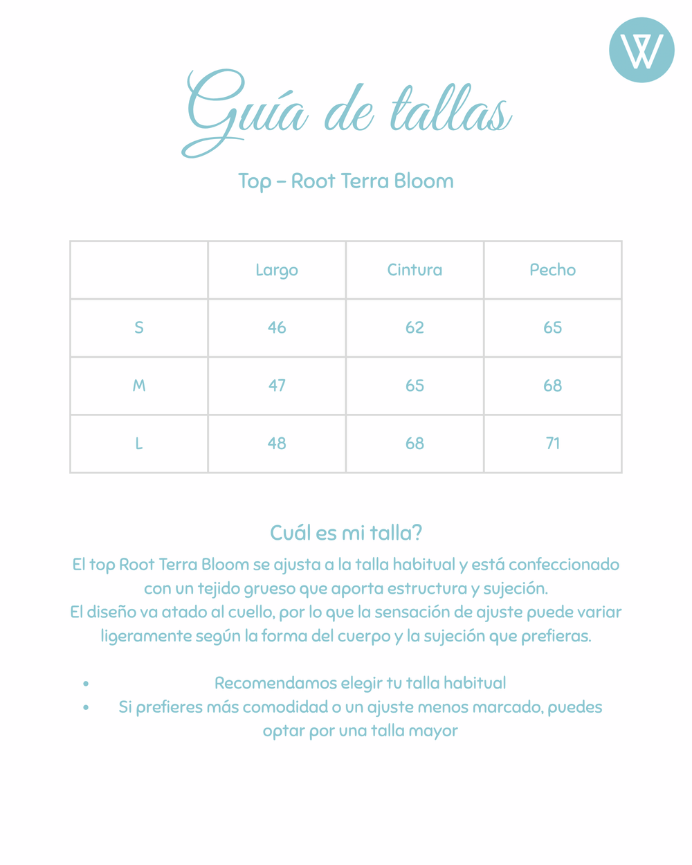 Guía de tallas Top Bloom